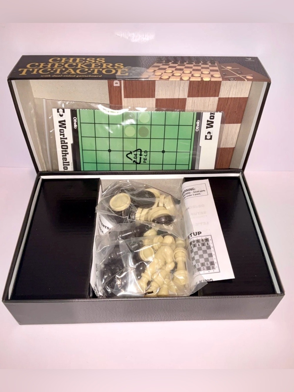 Classic Games Chess Checkers & Tic Tac Toe Includes Double Sided Game Board NEW